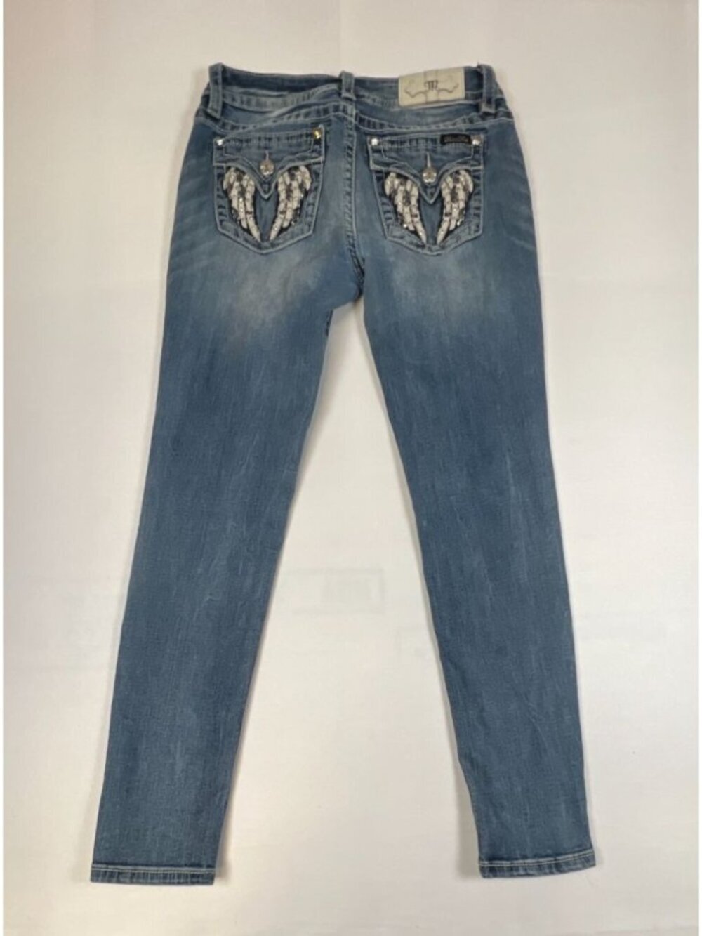 Miss Me Women 29 Skinny Jeans Hailey Blue Denim Embellished Wing Pocket DS082578 - Picture 2 of 10